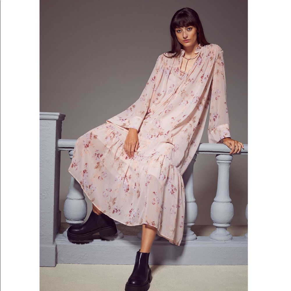 Bohemian Floral Chiffon Ruffled-collared H&M DRESS - NWT long midi maxi cottage